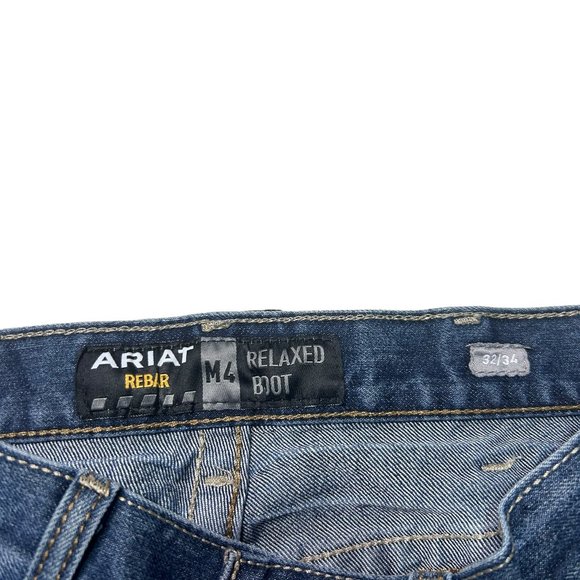Ariat M4 Rebar Relaxed Boot Jeans Mens 32 X 32 Medium Wash Western Frayed Denim - Picture 7 of 9